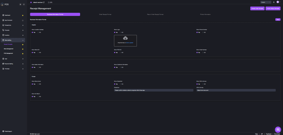 Business Information Format Settings