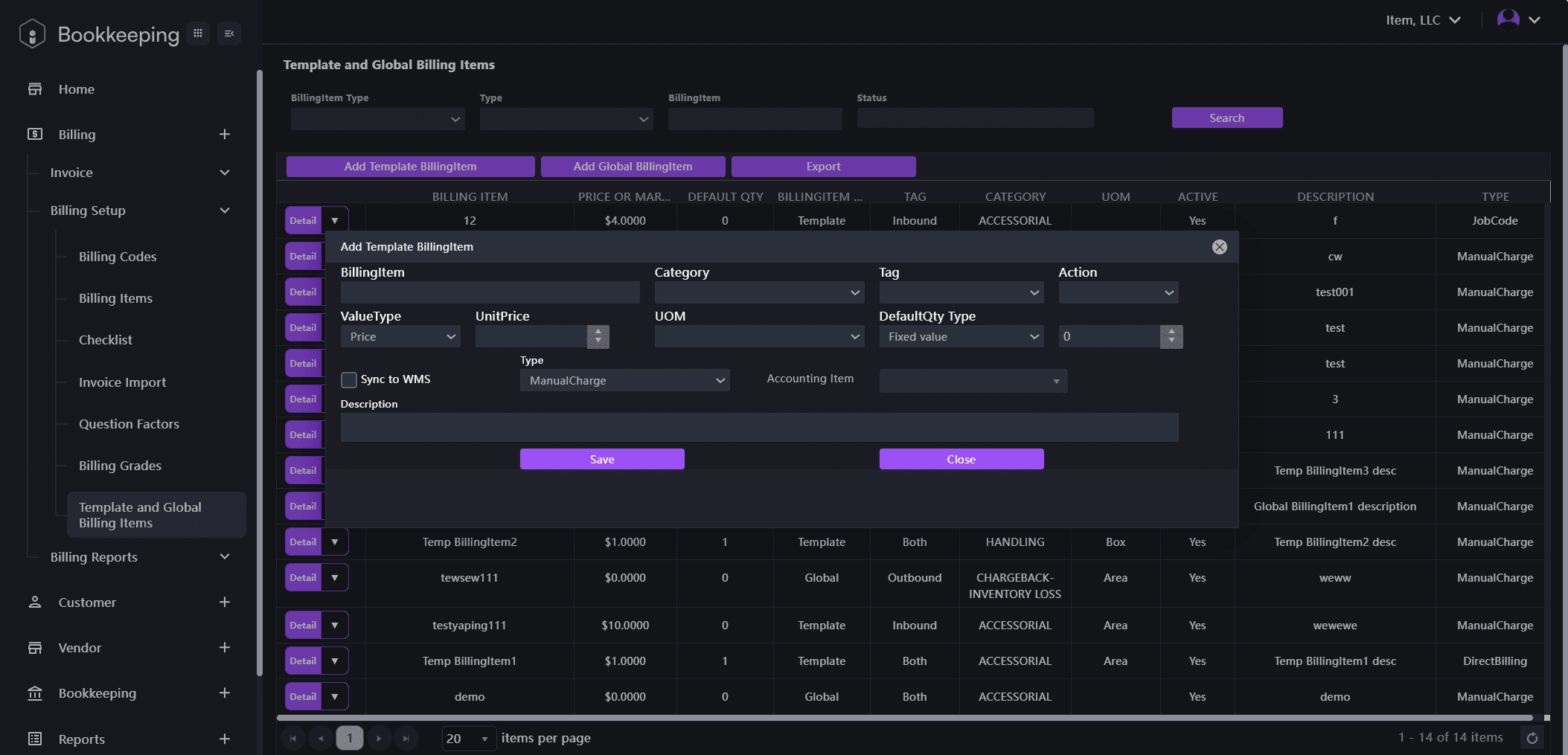 BK Billing Setup Template