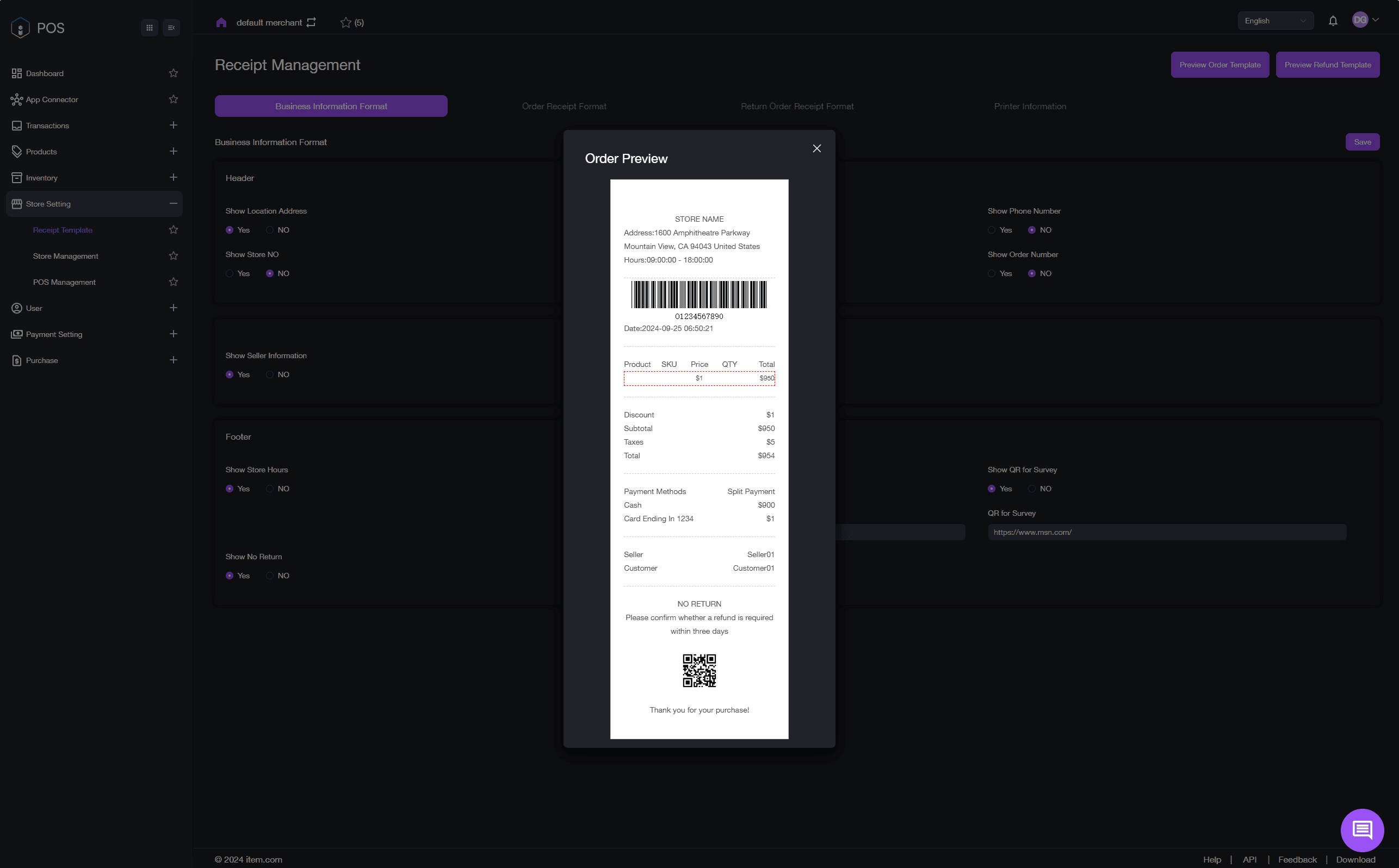 Store Setting
