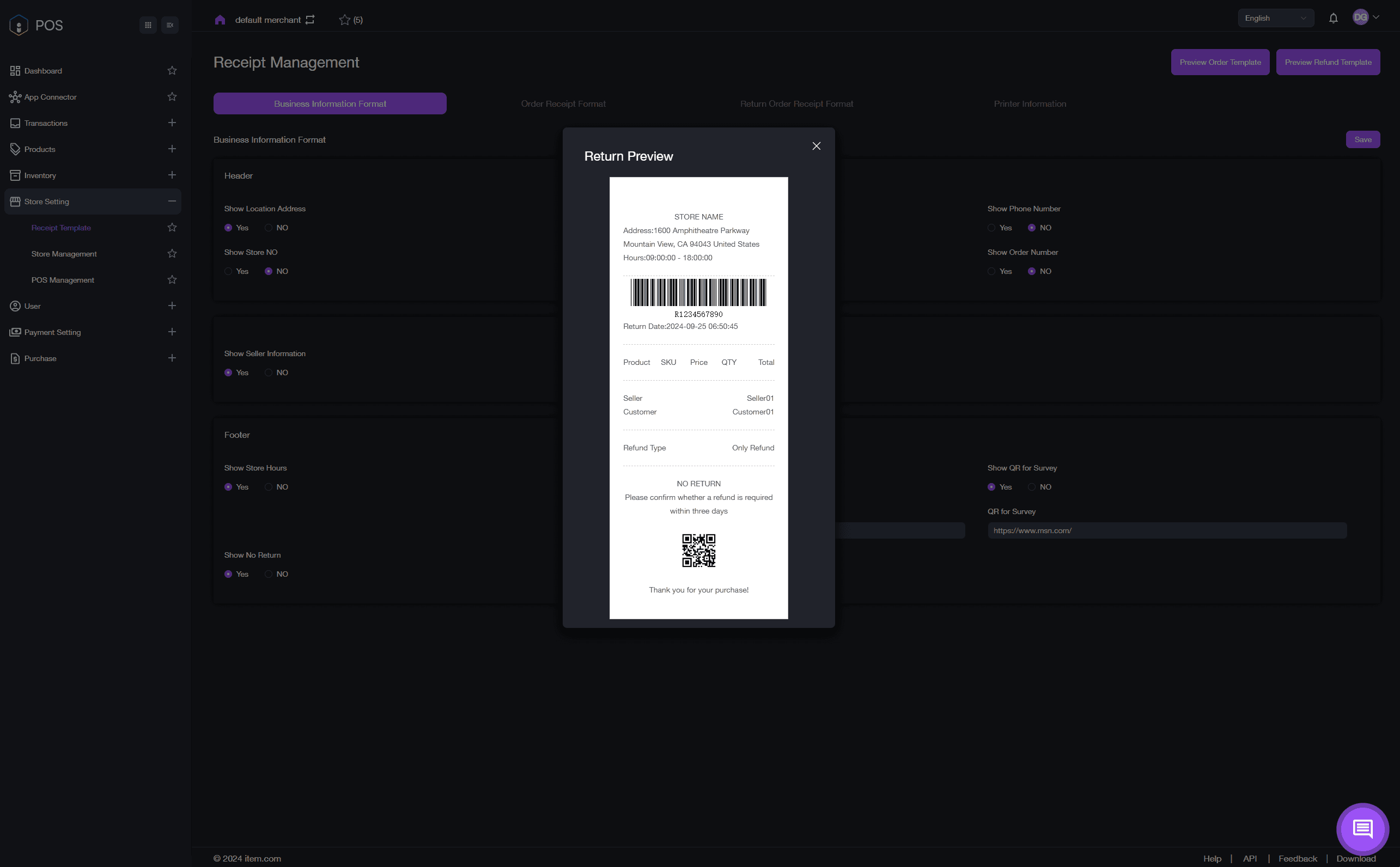 Store Setting