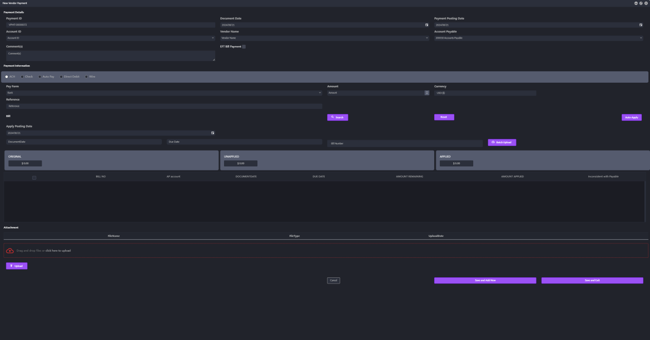 BK AP Setup of Account