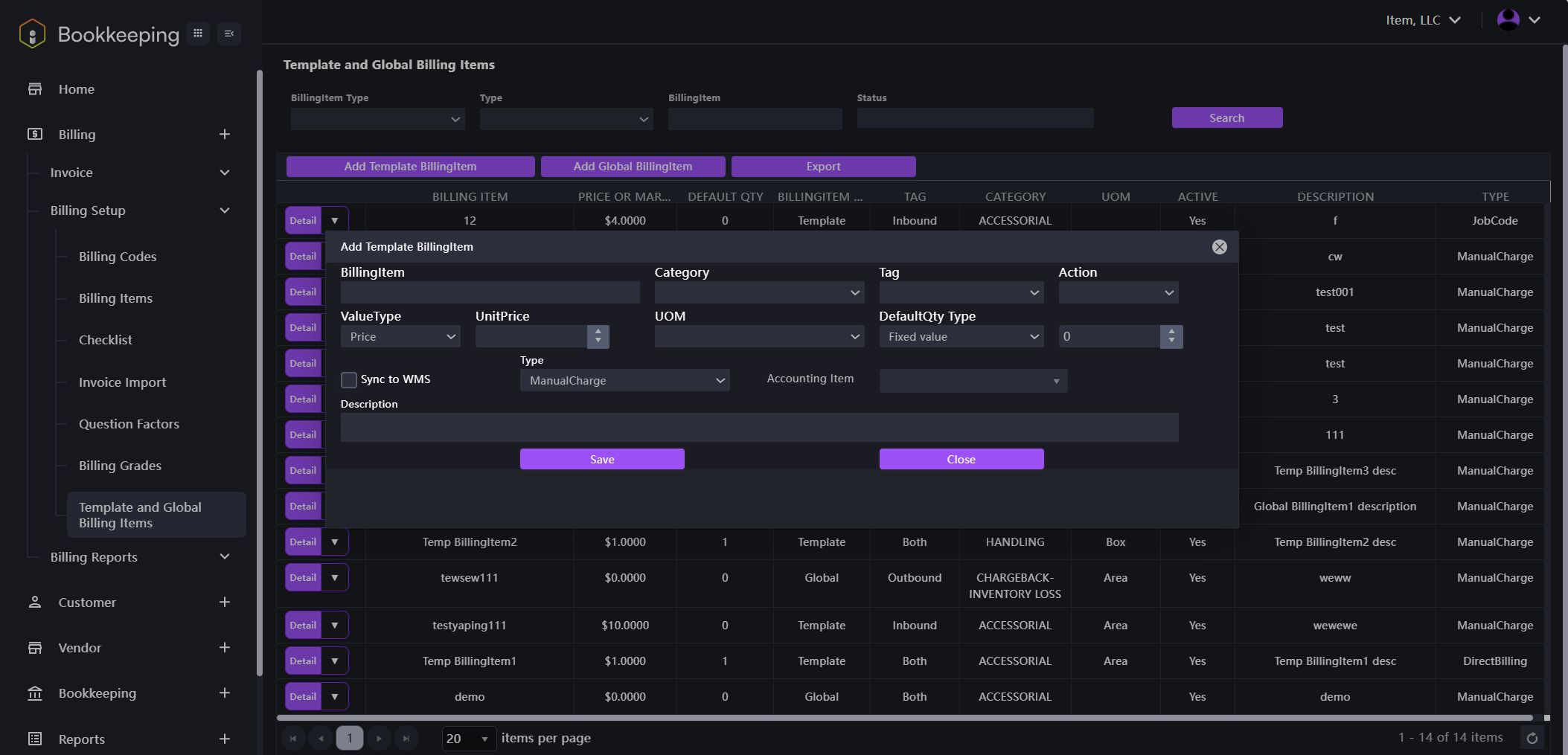 BK Billing Setup Template