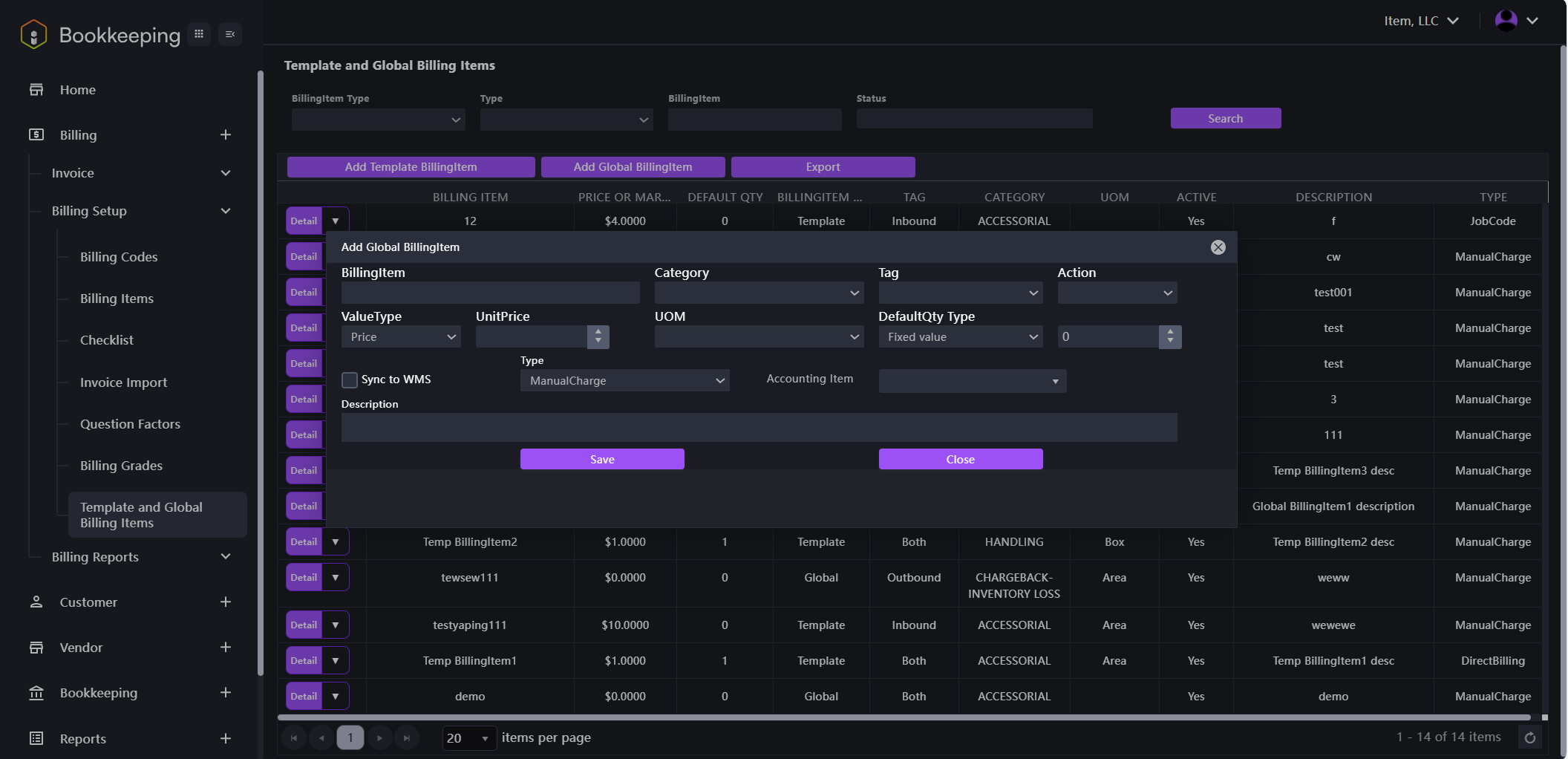 BK Billing Setup Template