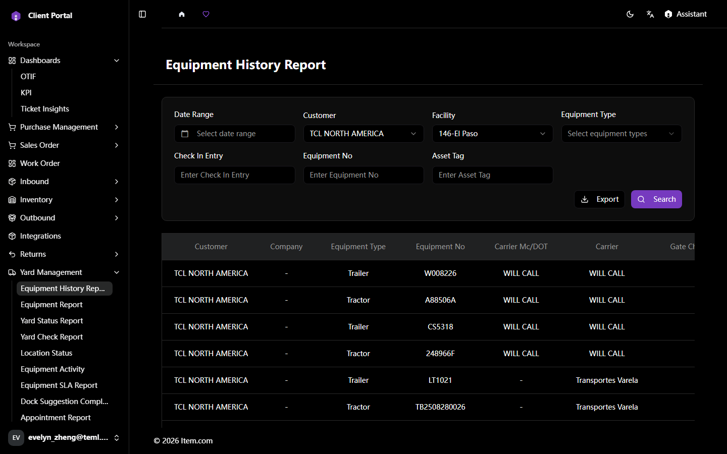 Equipment History Report
