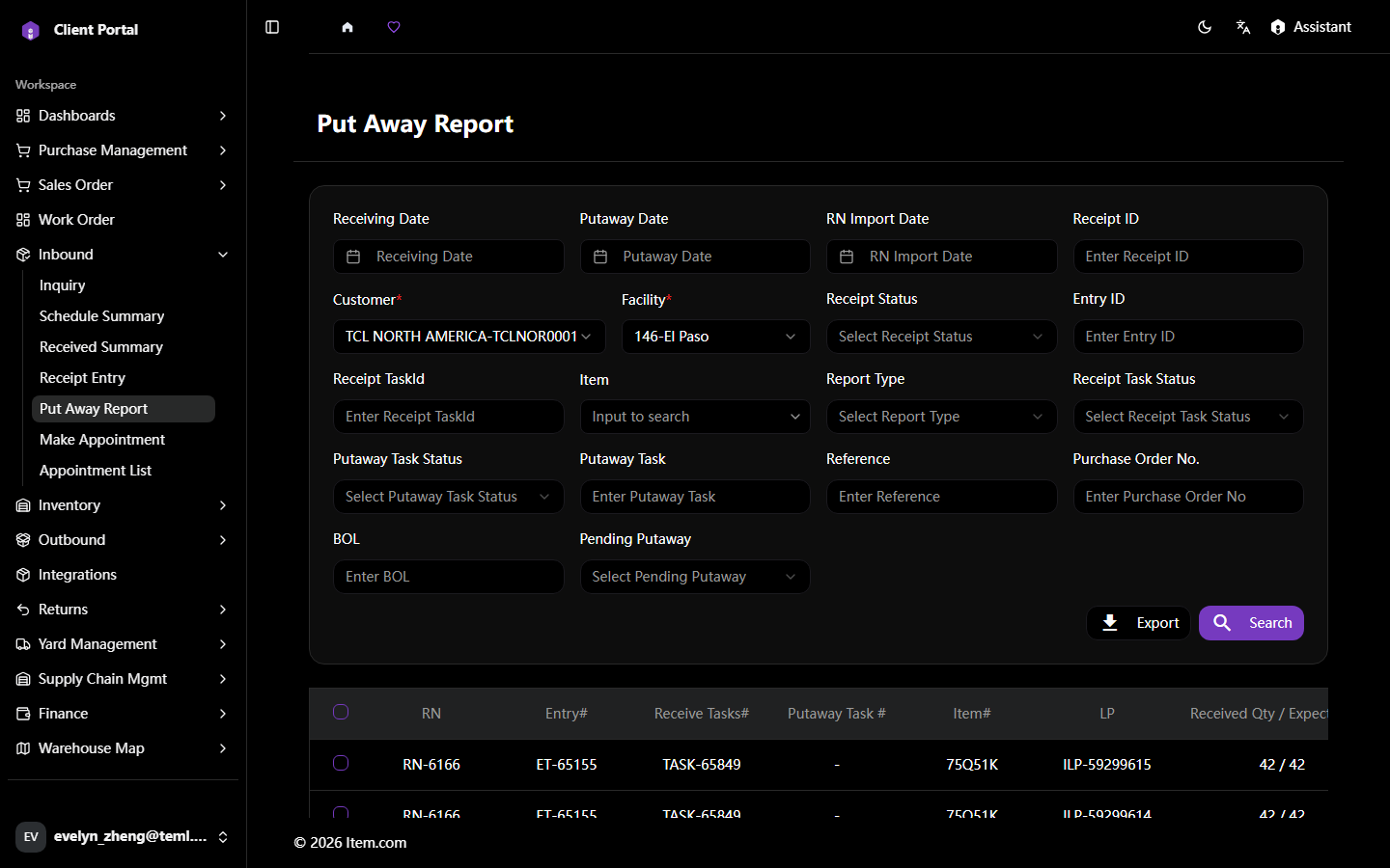 Put Away Report