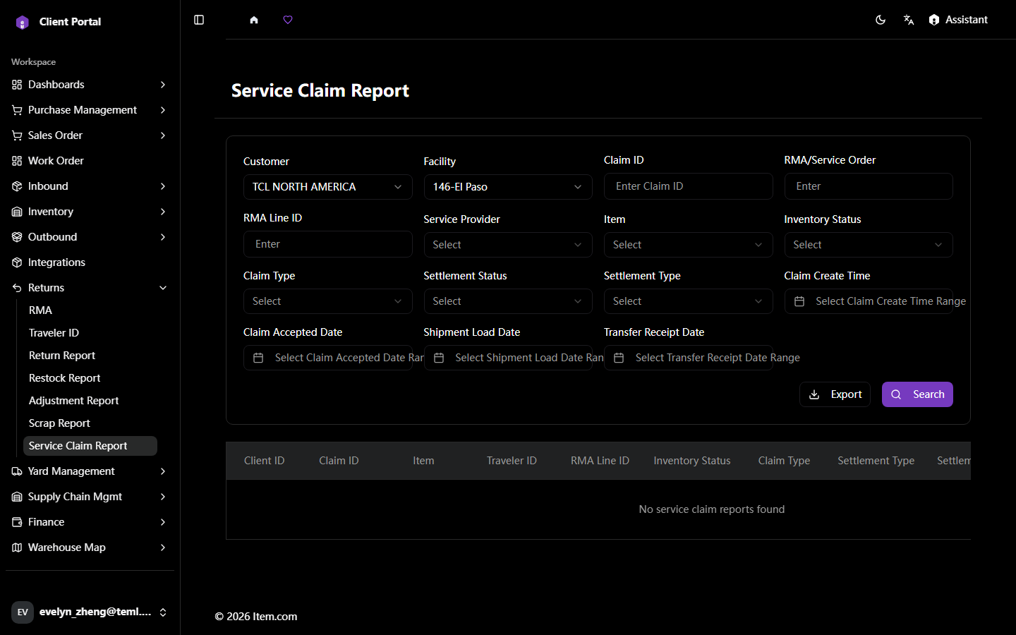 Service Claim Report