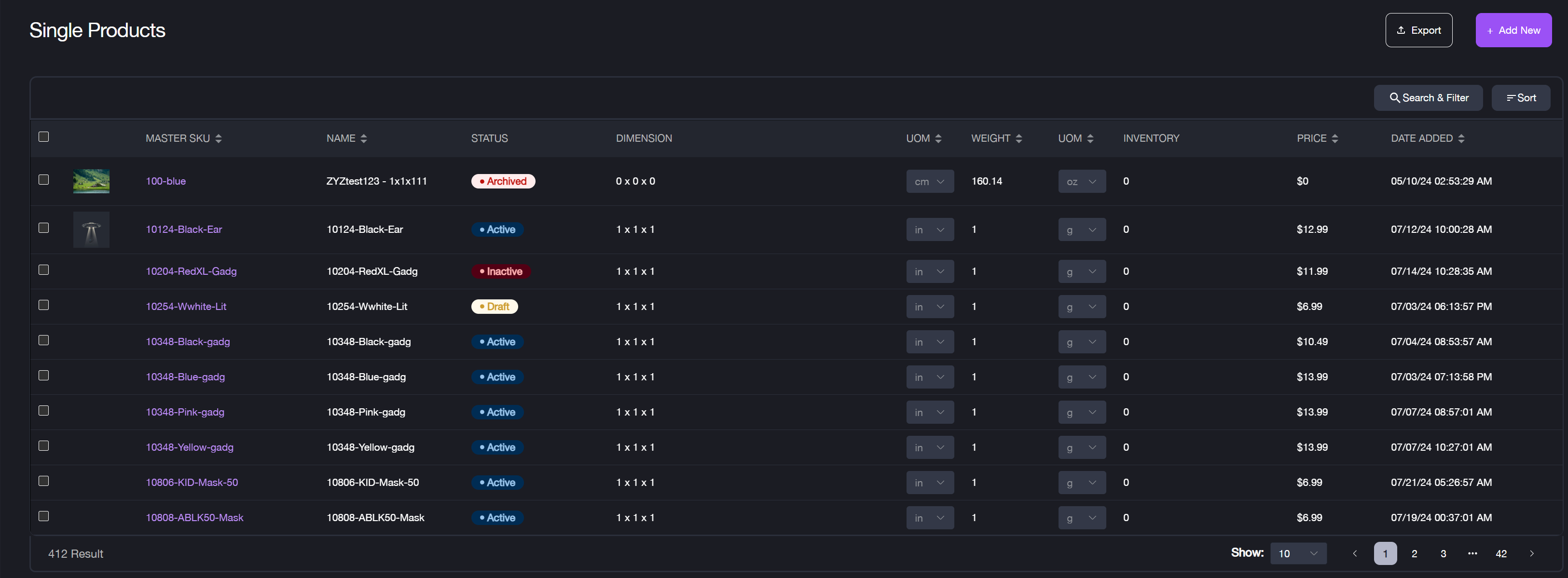 Single products list