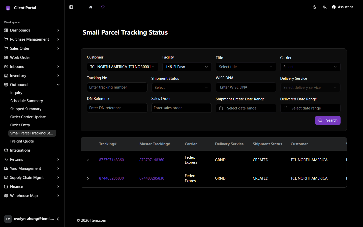 Small Parcel Tracking Status